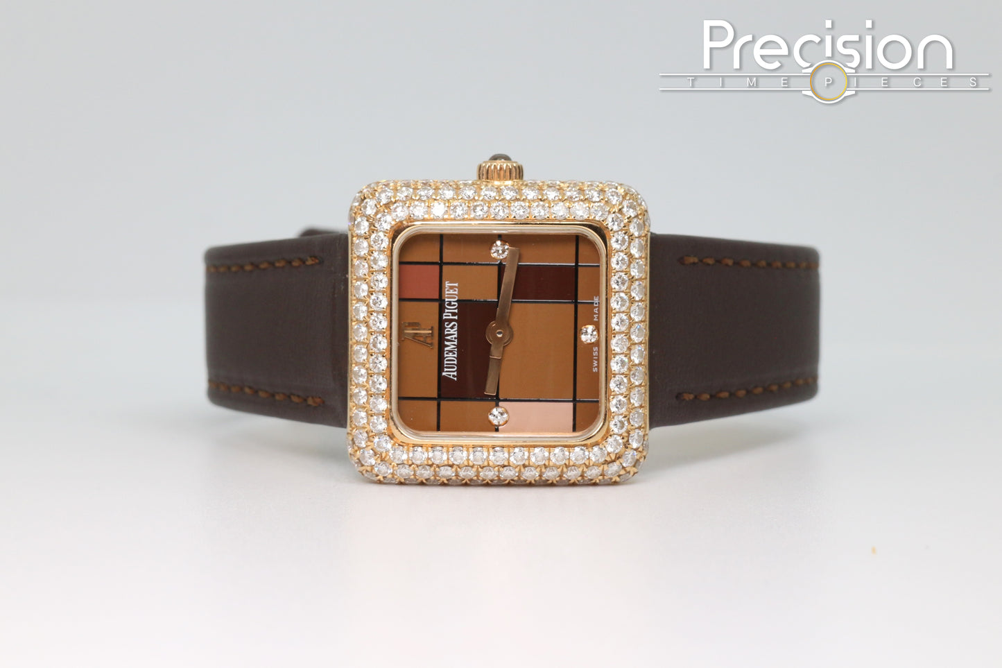 Audemars Piguet 25mm Rose Gold Factory Set Double Row Diamond Bezel