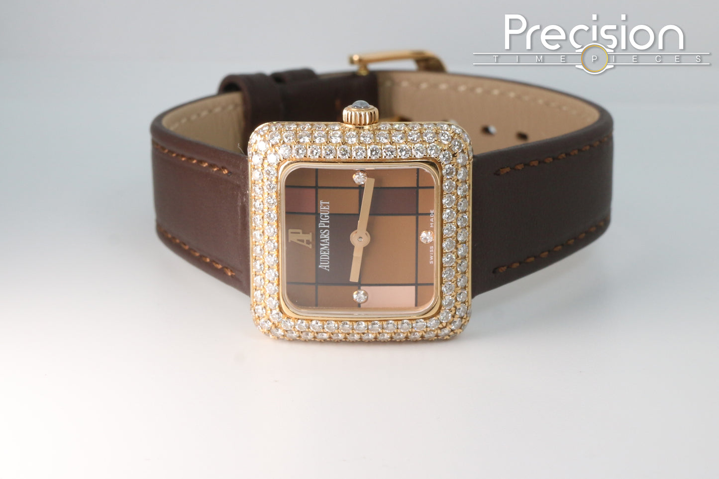 Audemars Piguet 25mm Rose Gold Factory Set Double Row Diamond Bezel