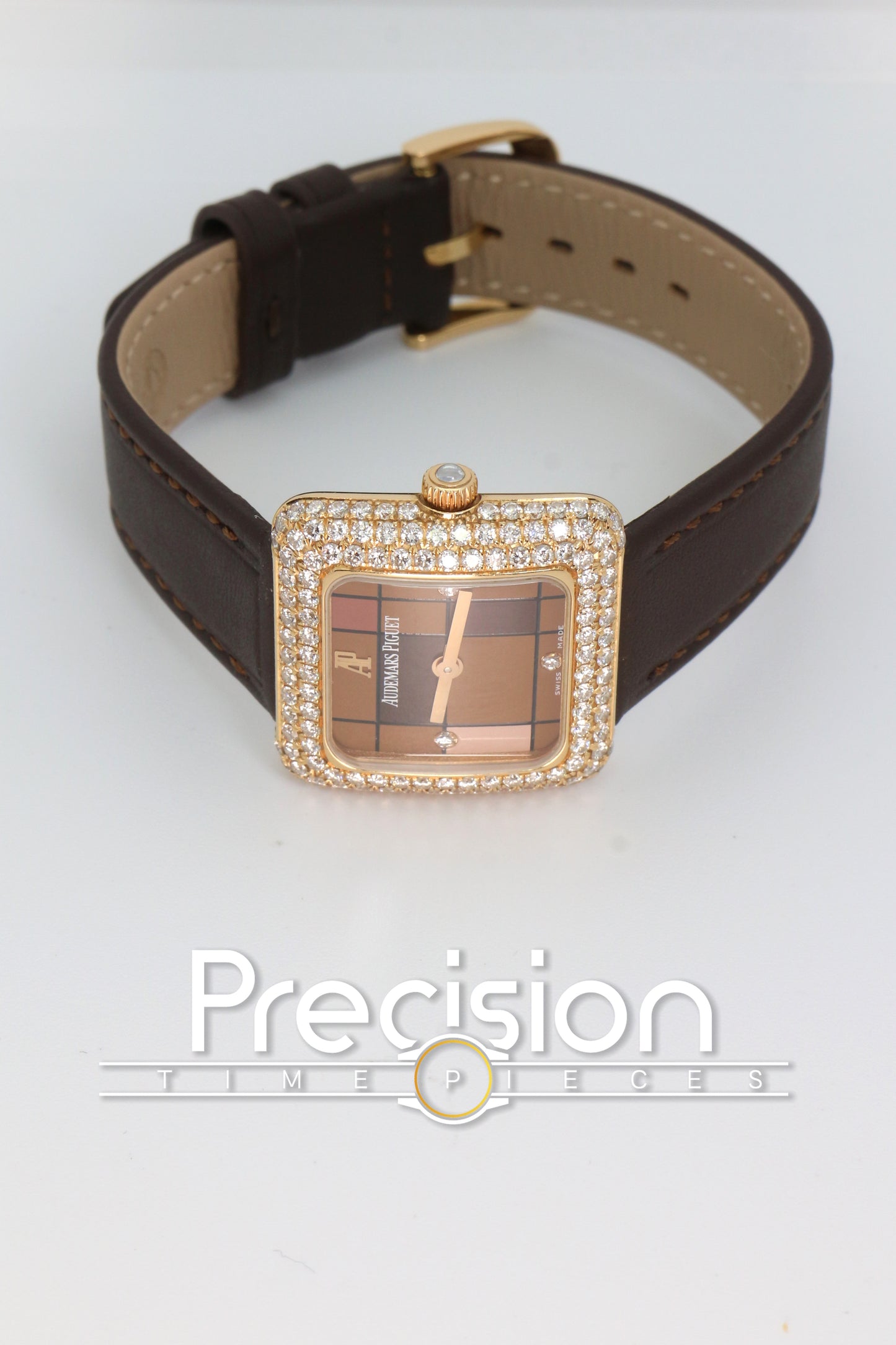 Audemars Piguet 25mm Rose Gold Factory Set Double Row Diamond Bezel
