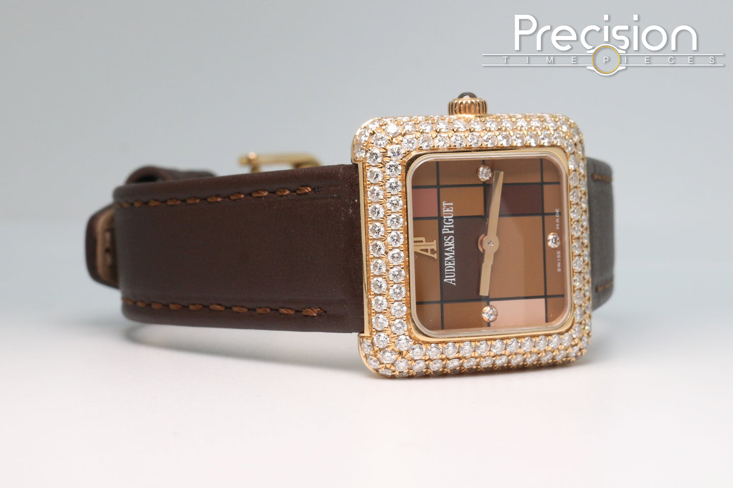 Audemars Piguet 25mm Rose Gold Factory Set Double Row Diamond Bezel