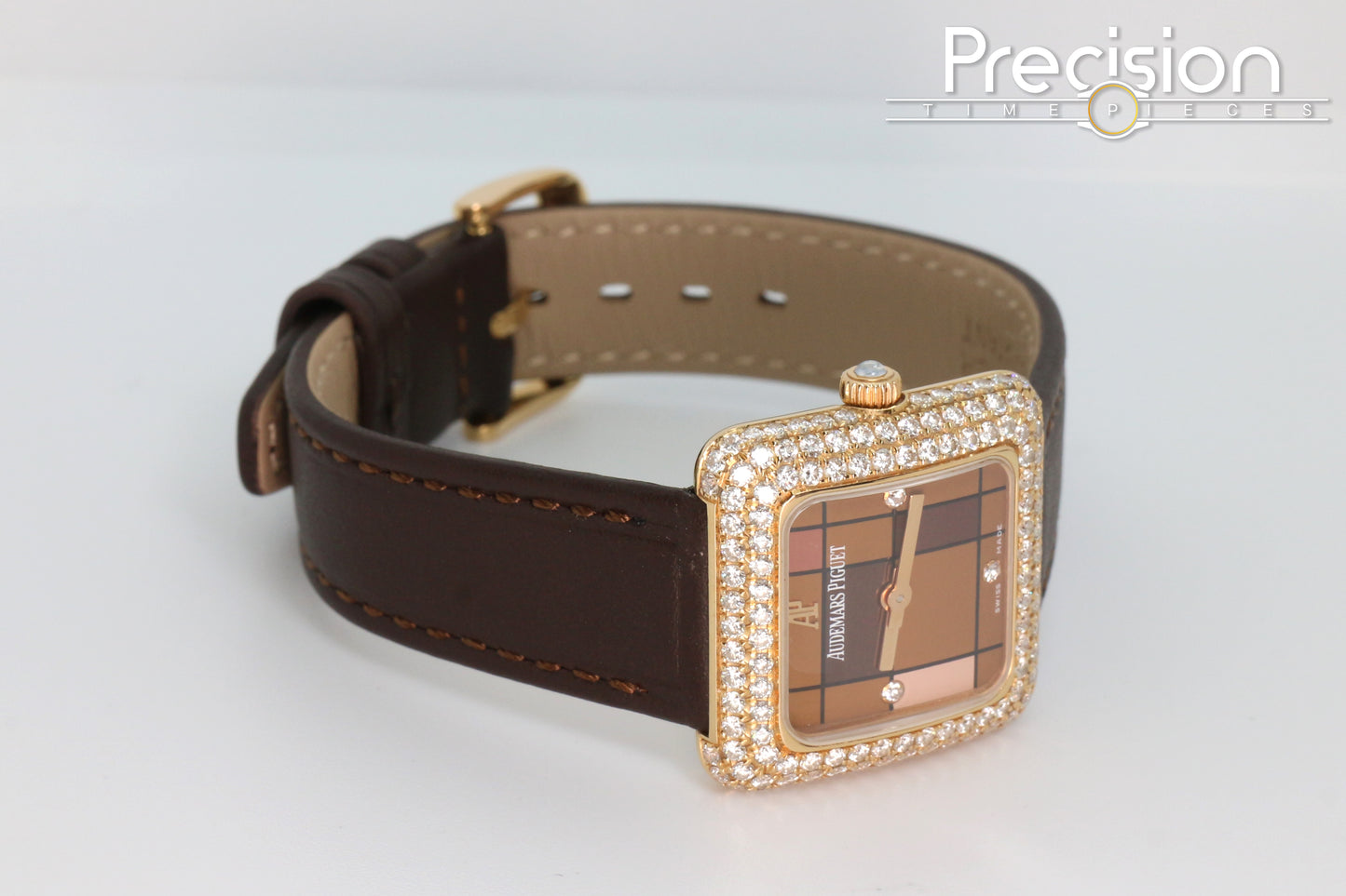 Audemars Piguet 25mm Rose Gold Factory Set Double Row Diamond Bezel