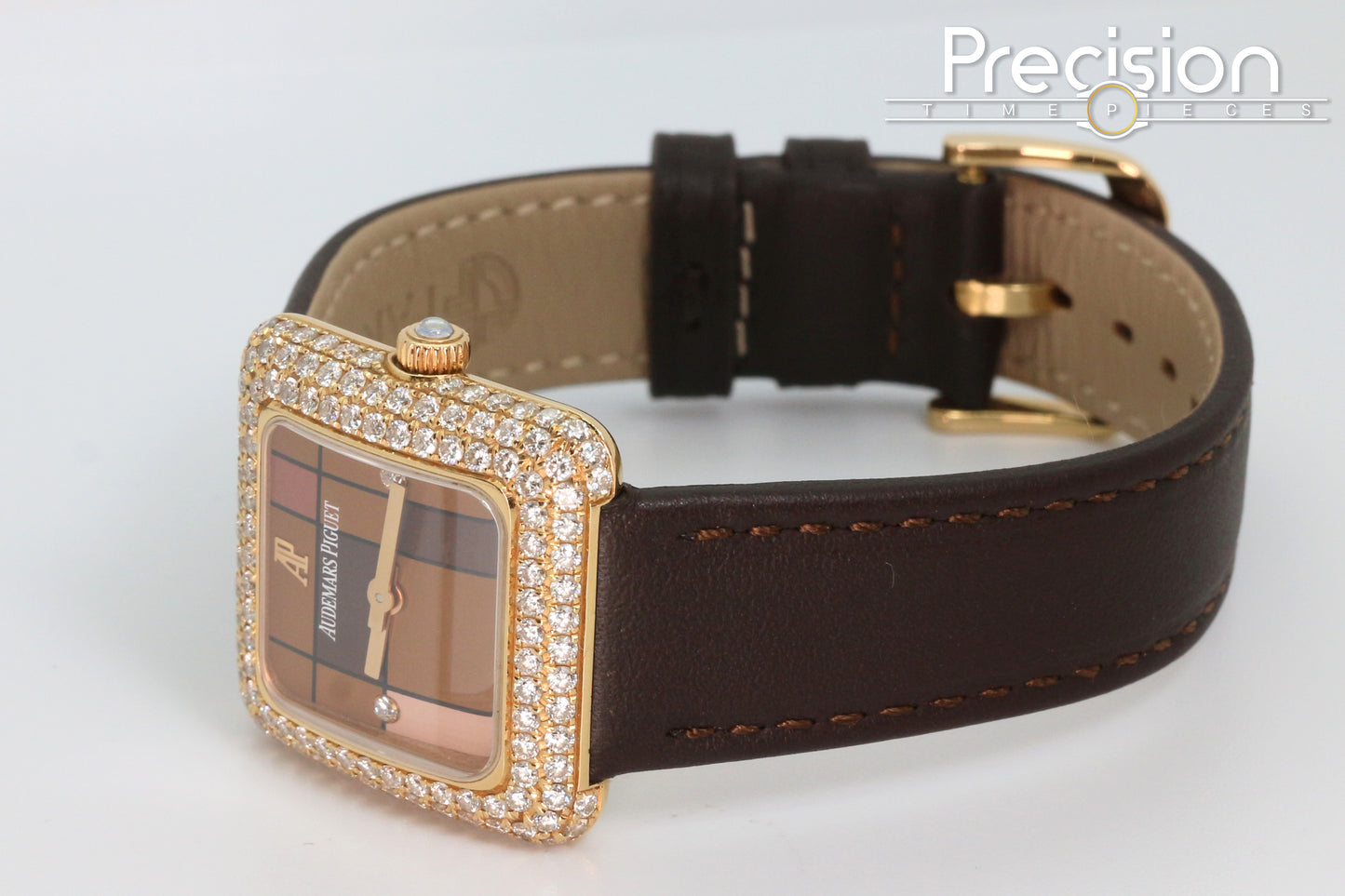 Audemars Piguet 25mm Rose Gold Factory Set Double Row Diamond Bezel