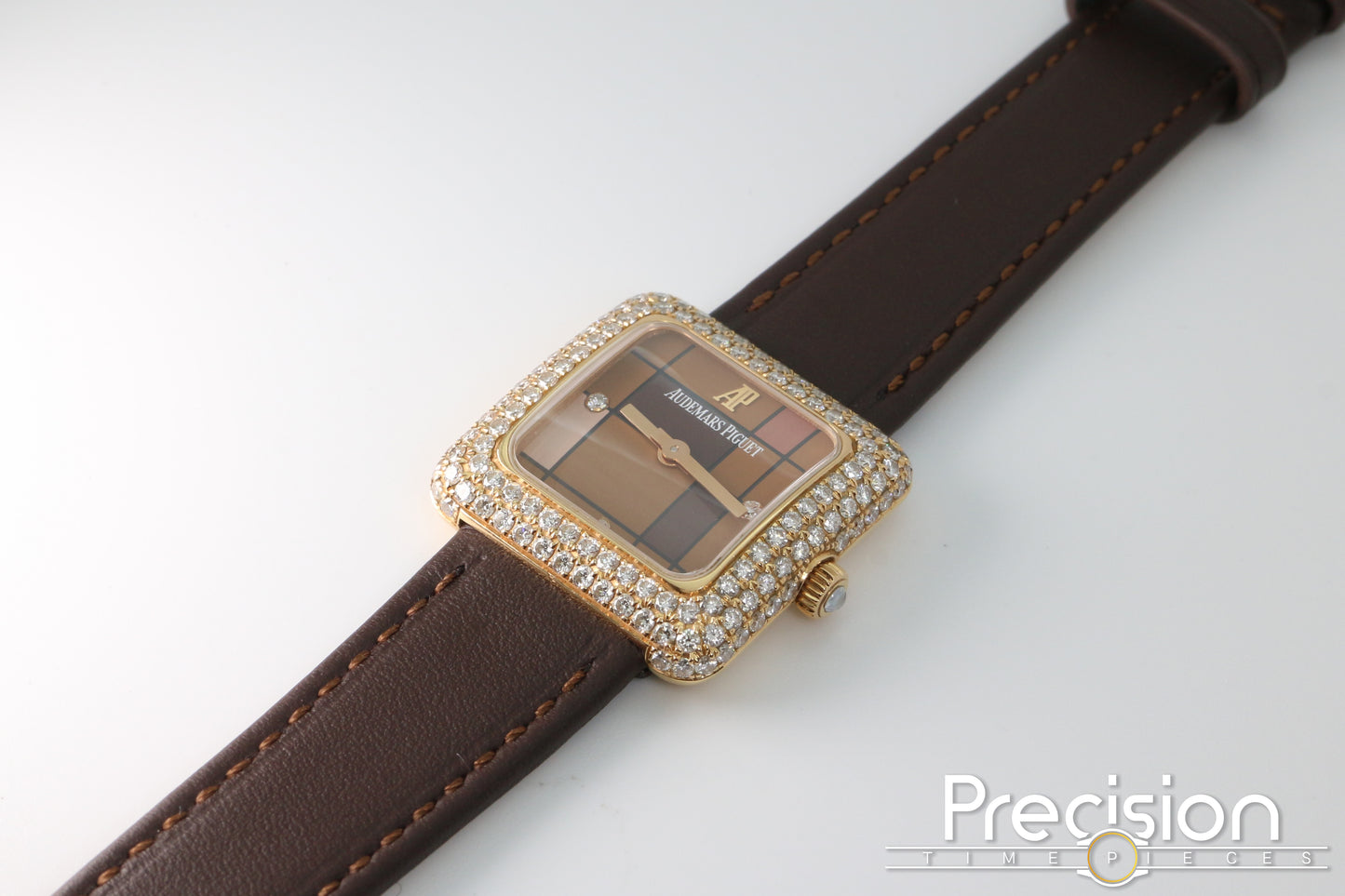 Audemars Piguet 25mm Rose Gold Factory Set Double Row Diamond Bezel