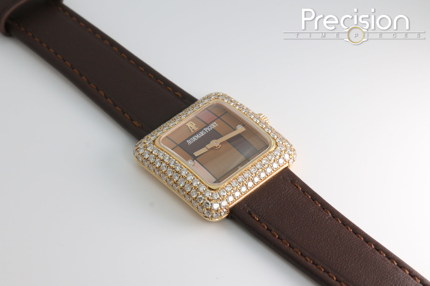 Audemars Piguet 25mm Rose Gold Factory Set Double Row Diamond Bezel