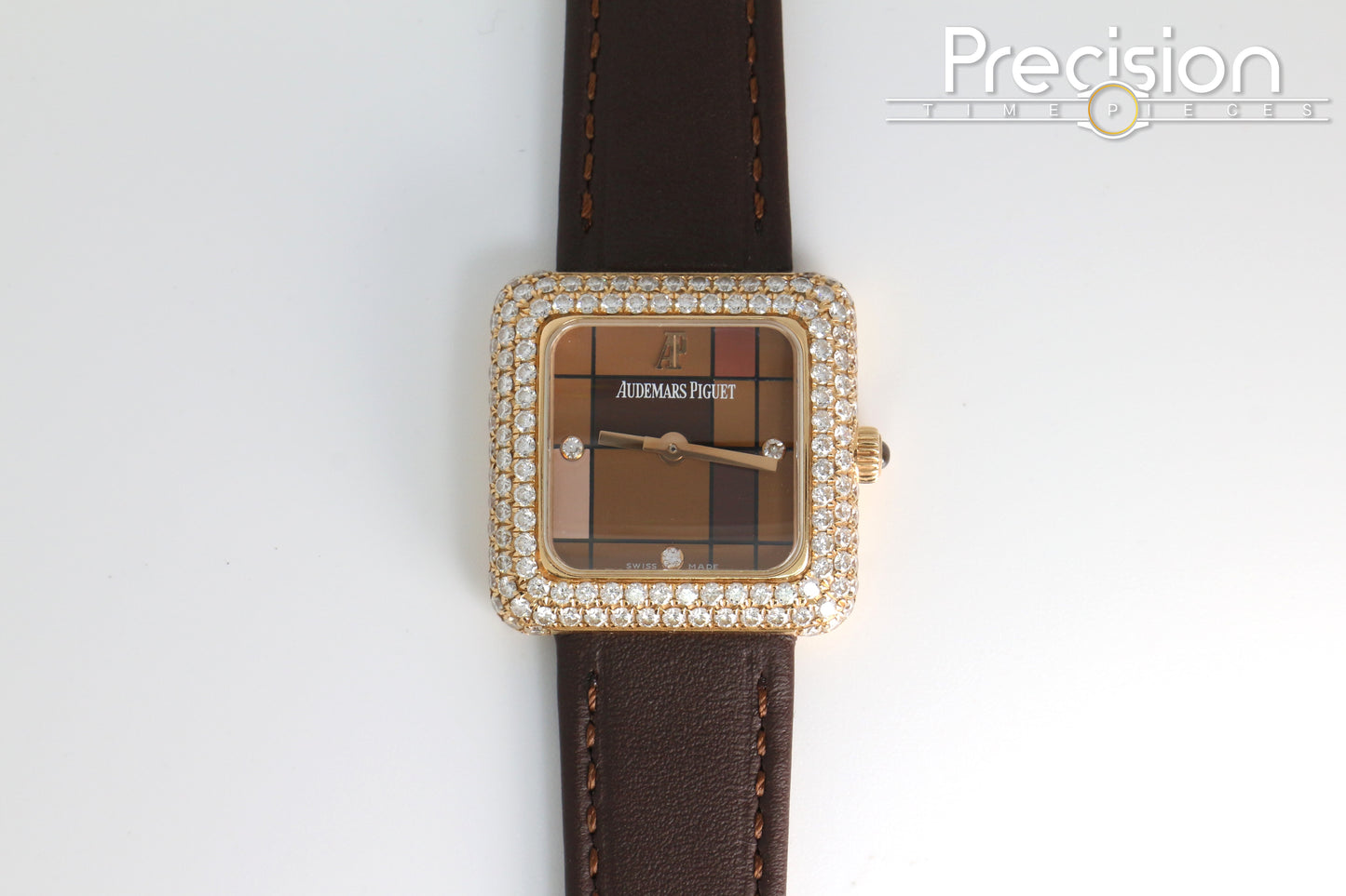 Audemars Piguet 25mm Rose Gold Factory Set Double Row Diamond Bezel