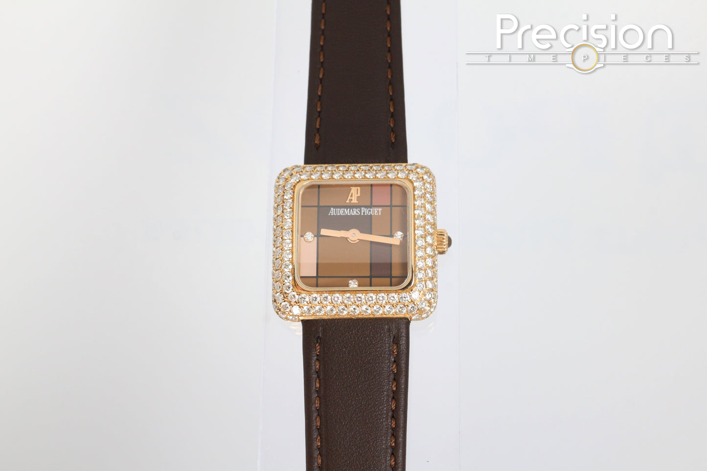 Audemars Piguet 25mm Rose Gold Factory Set Double Row Diamond Bezel