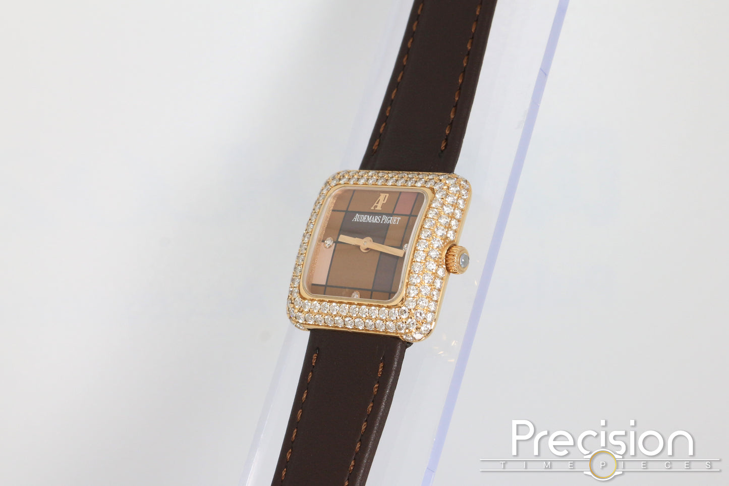 Audemars Piguet 25mm Rose Gold Factory Set Double Row Diamond Bezel