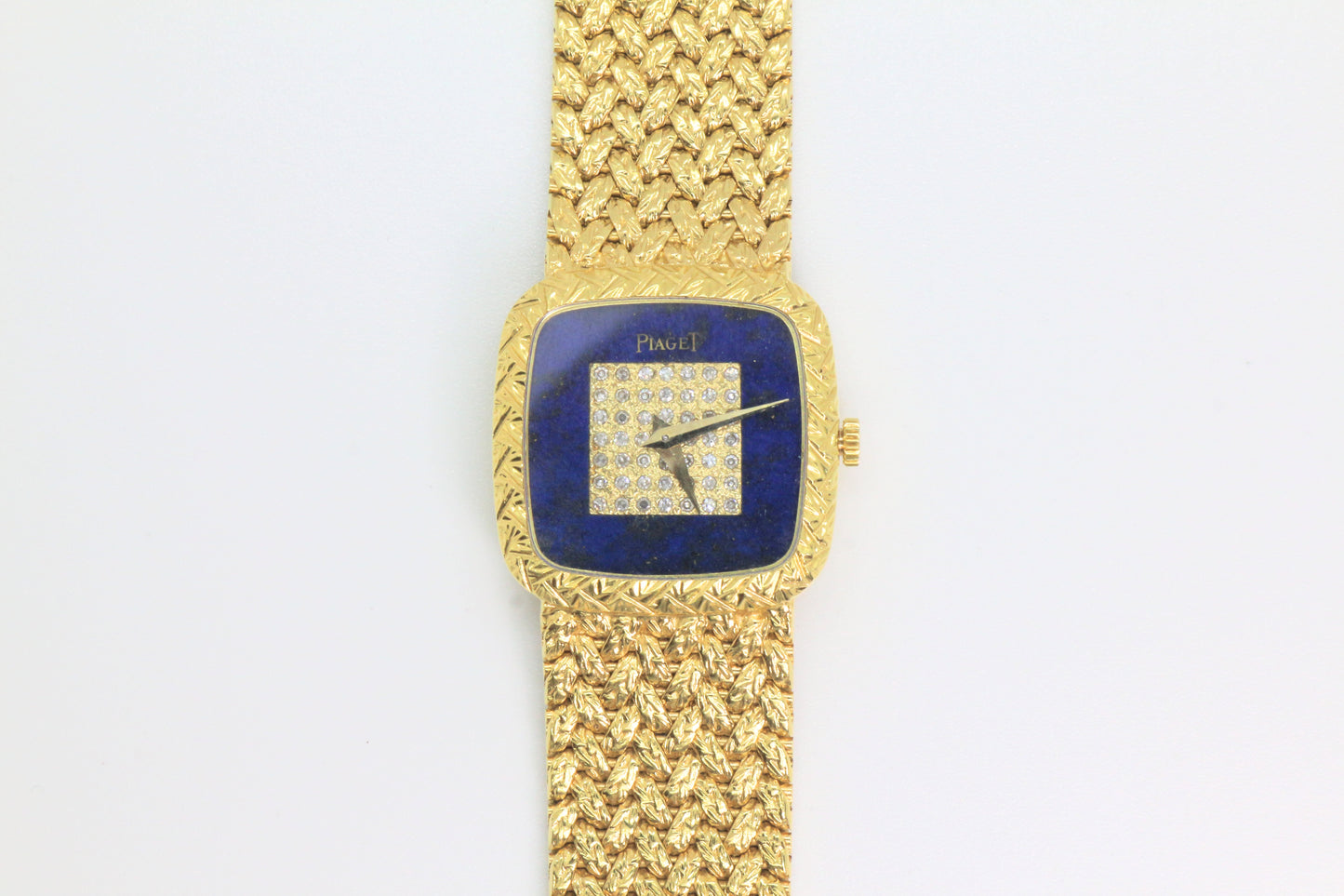 Piaget 18K Yellow Gold Lapis & Diamonds Dial Square Case 23mm Manual Wind