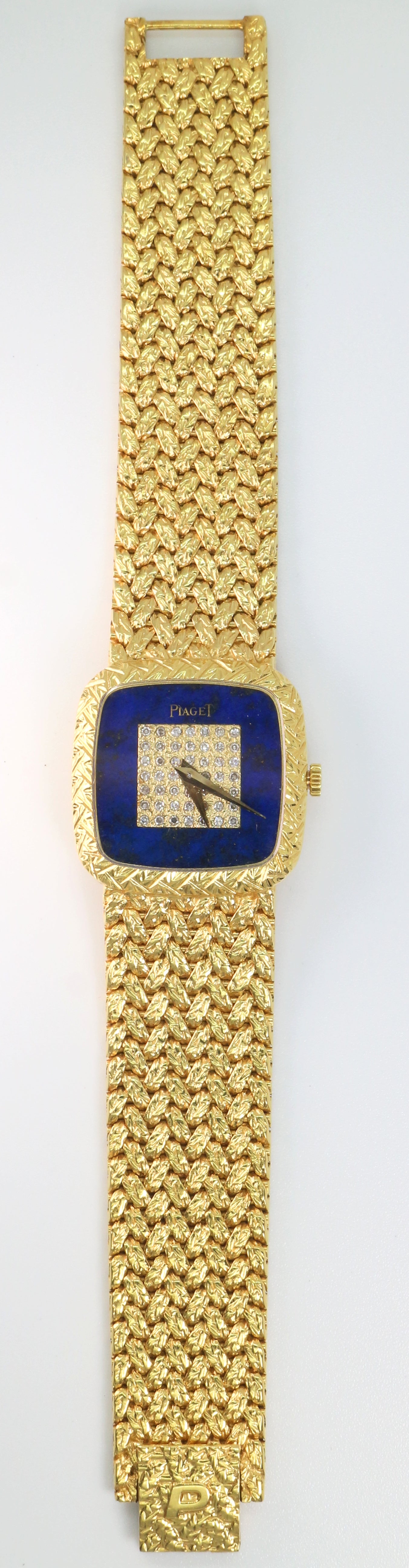 Piaget 18K Yellow Gold Lapis & Diamonds Dial Square Case 23mm Manual Wind