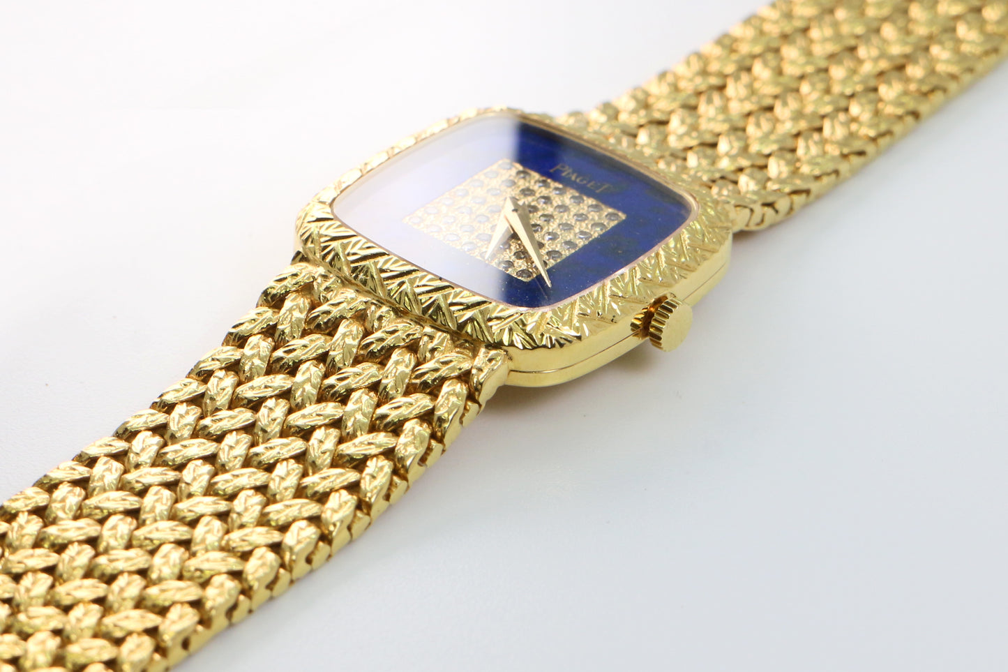 Piaget 18K Yellow Gold Lapis & Diamonds Dial Square Case 23mm Manual Wind