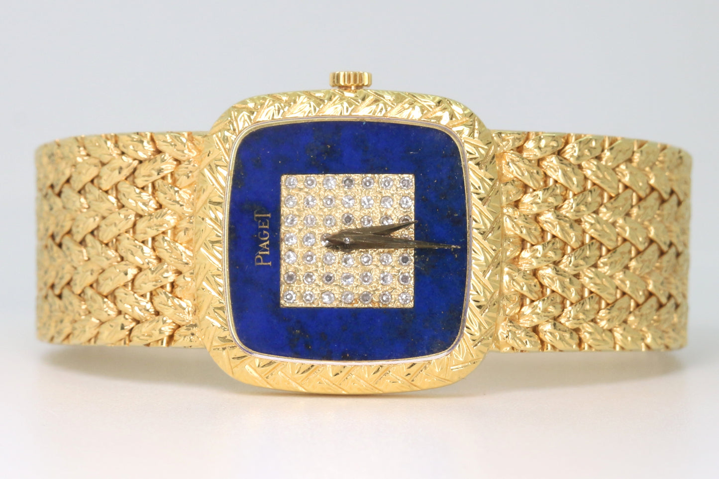 Piaget 18K Yellow Gold Lapis & Diamonds Dial Square Case 23mm Manual Wind