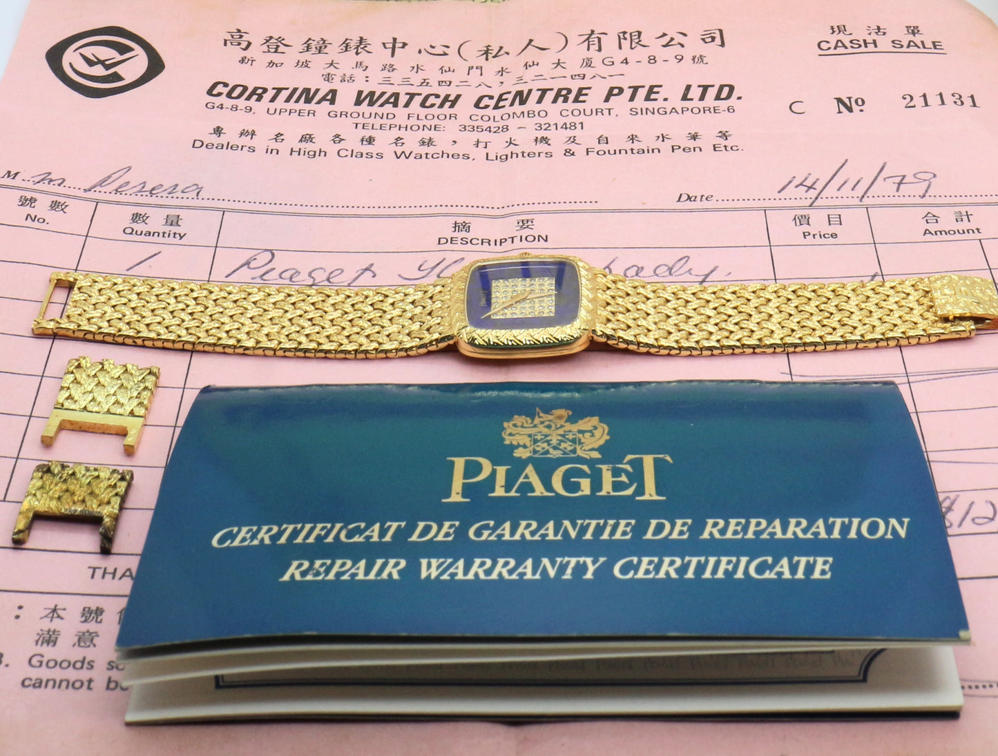 Piaget 18K Yellow Gold Lapis & Diamonds Dial Square Case 23mm Manual Wind
