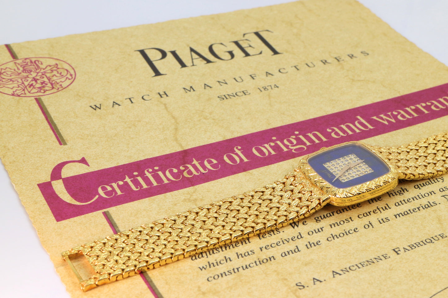 Piaget 18K Yellow Gold Lapis & Diamonds Dial Square Case 23mm Manual Wind