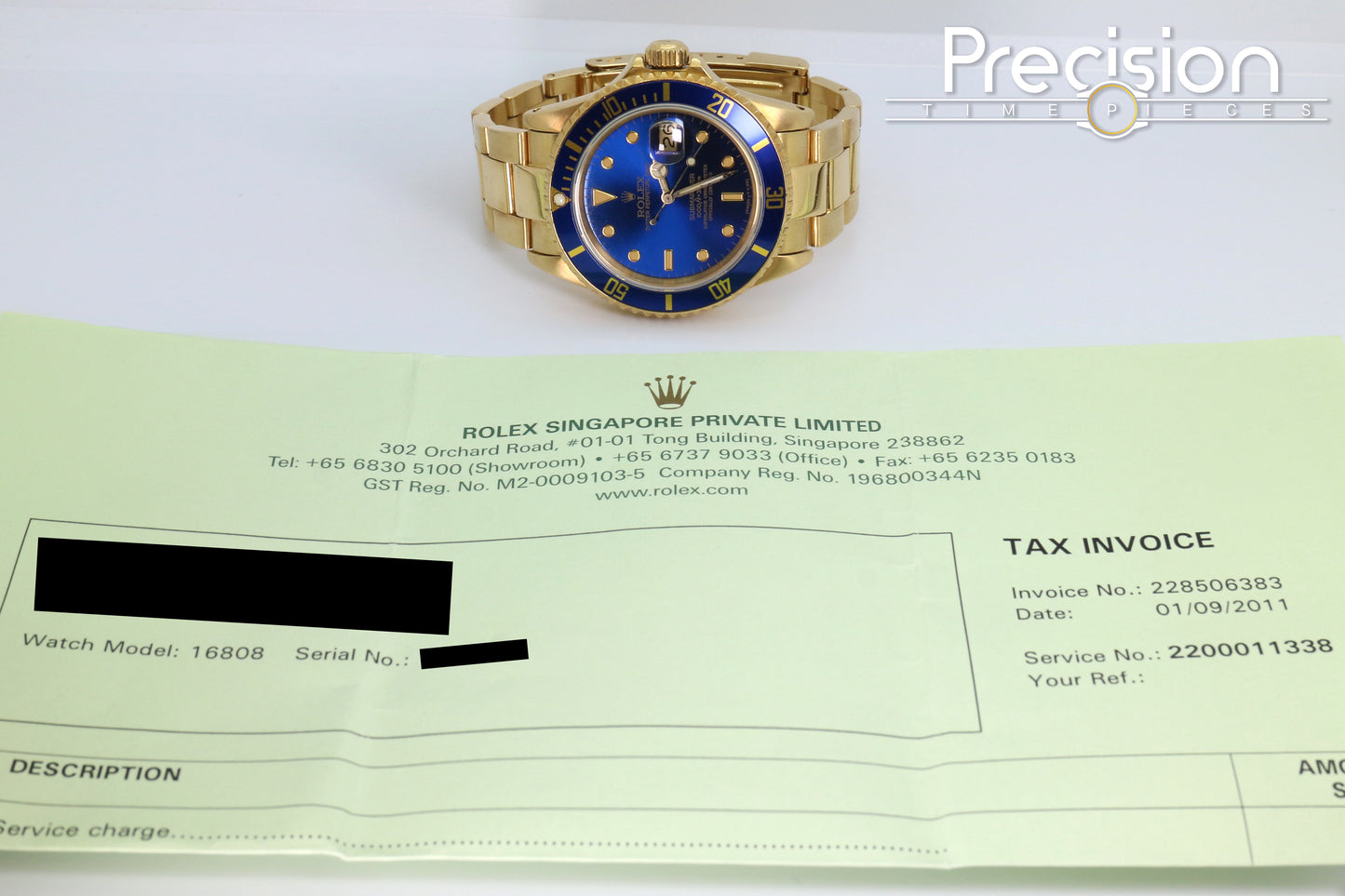 Rolex Submariner Ref: 16808 Blue Sub 18K Yellow Gold 40mm