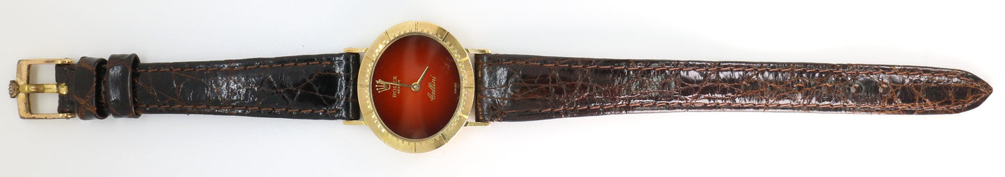 Rolex Cellini Ref: 4081 Red Vignette Dial ŵ Papers Manual Wind 18K Yellow Gold