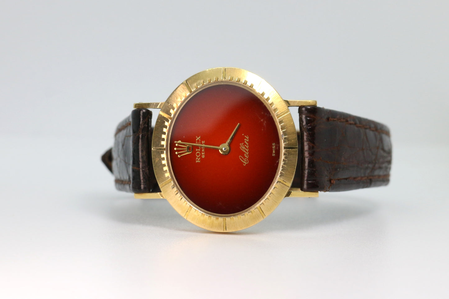 Rolex Cellini Ref: 4081 Red Vignette Dial ŵ Papers Manual Wind 18K Yellow Gold
