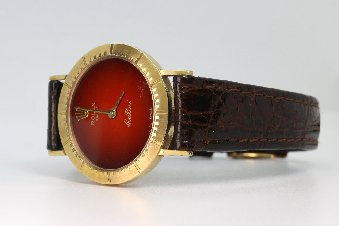 Rolex Cellini Ref: 4081 Red Vignette Dial ŵ Papers Manual Wind 18K Yellow Gold