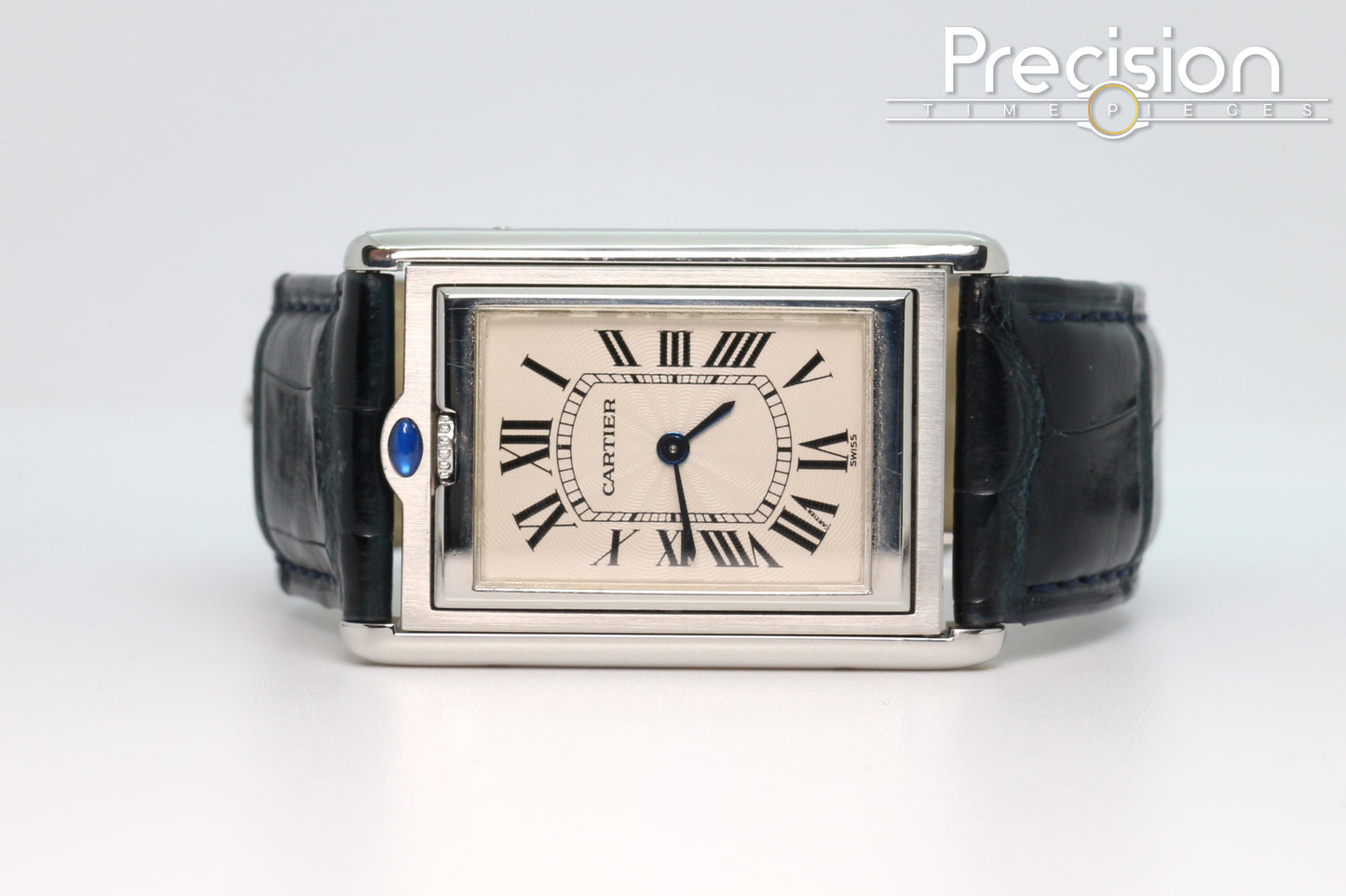 Cartier Tank Basculante Ref: 2390 Full Set White with Guilloché Pattern
