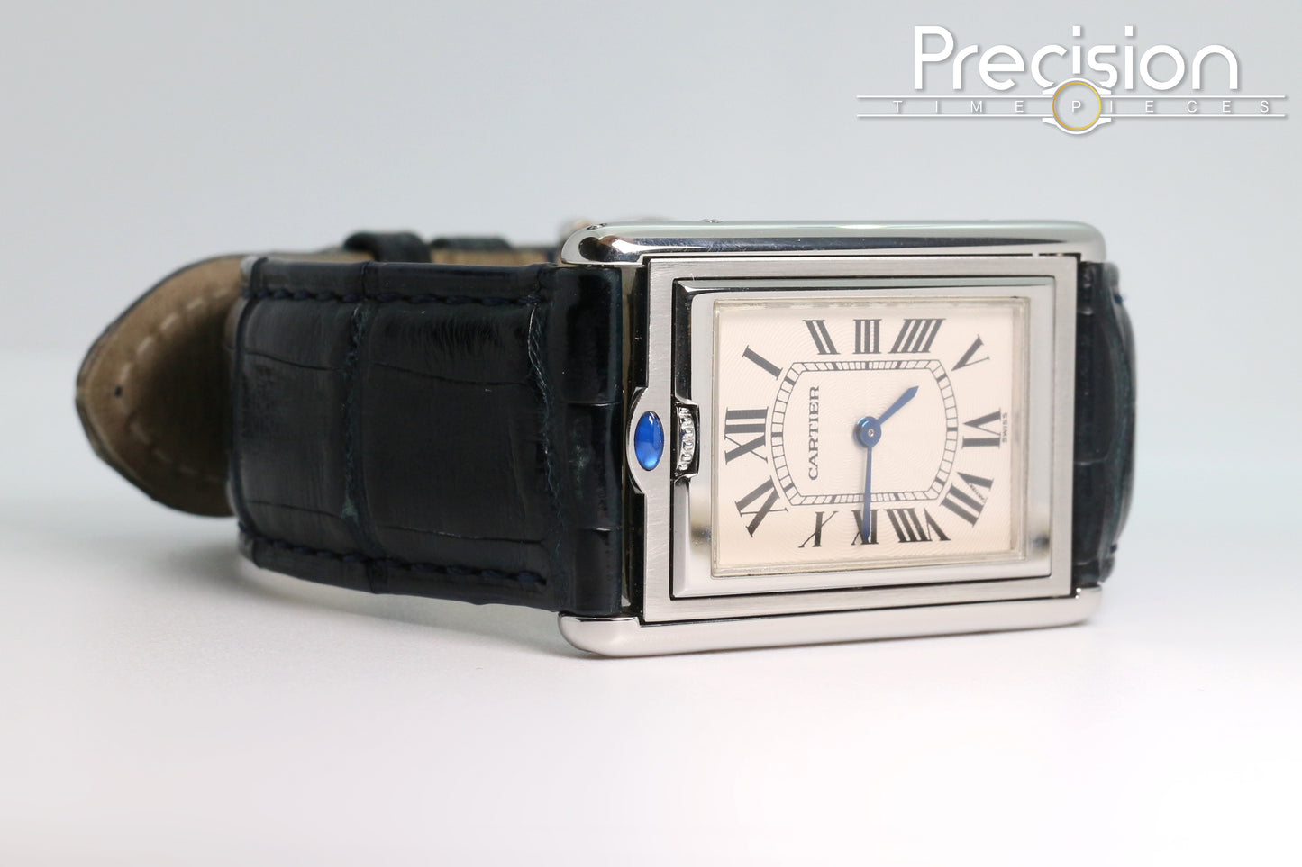 Cartier Tank Basculante Ref: 2390 Full Set White with Guilloché Pattern