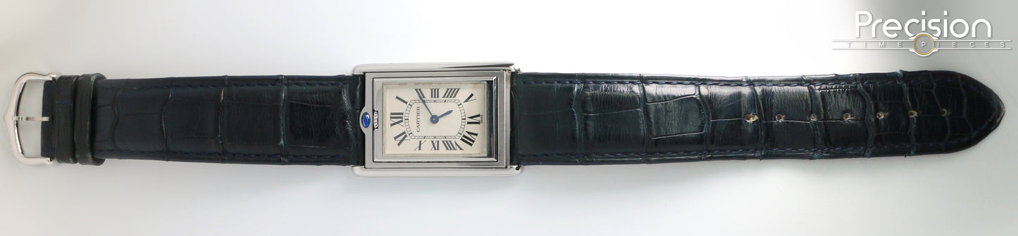 Cartier Tank Basculante Ref: 2390 Full Set White with Guilloché Pattern