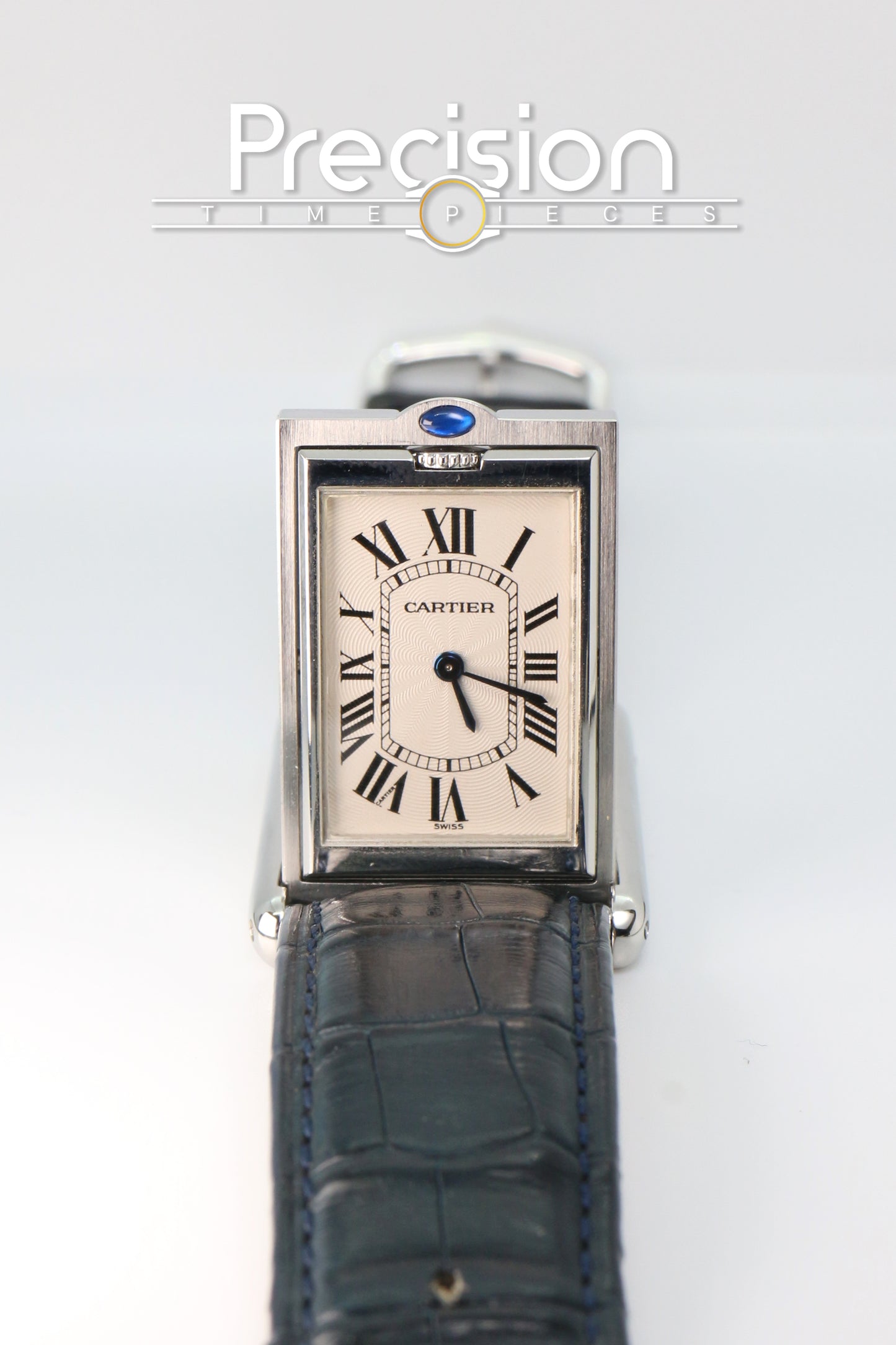 Cartier Tank Basculante Ref: 2390 Full Set White with Guilloché Pattern