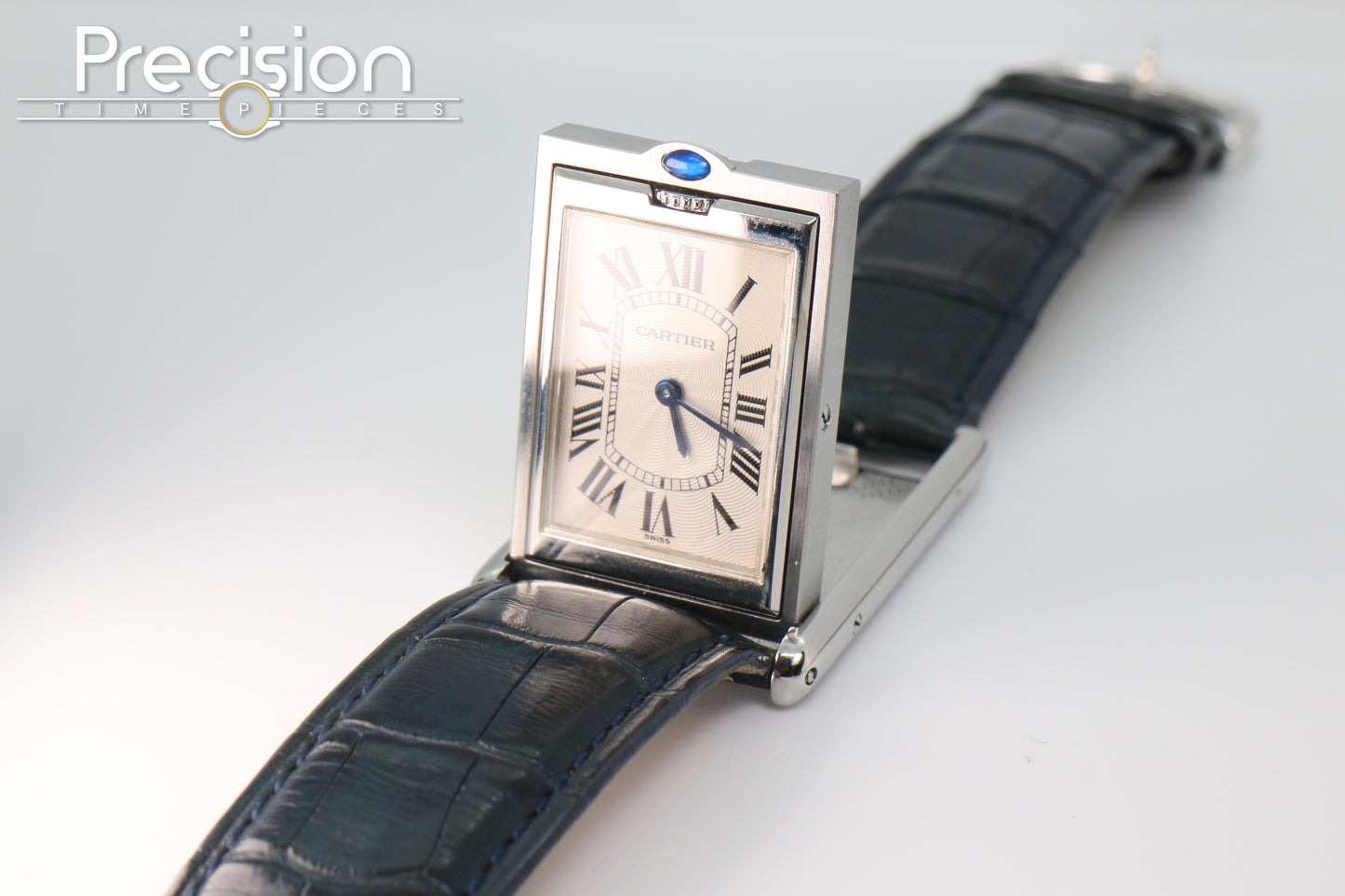 Cartier Tank Basculante Ref: 2390 Full Set White with Guilloché Pattern