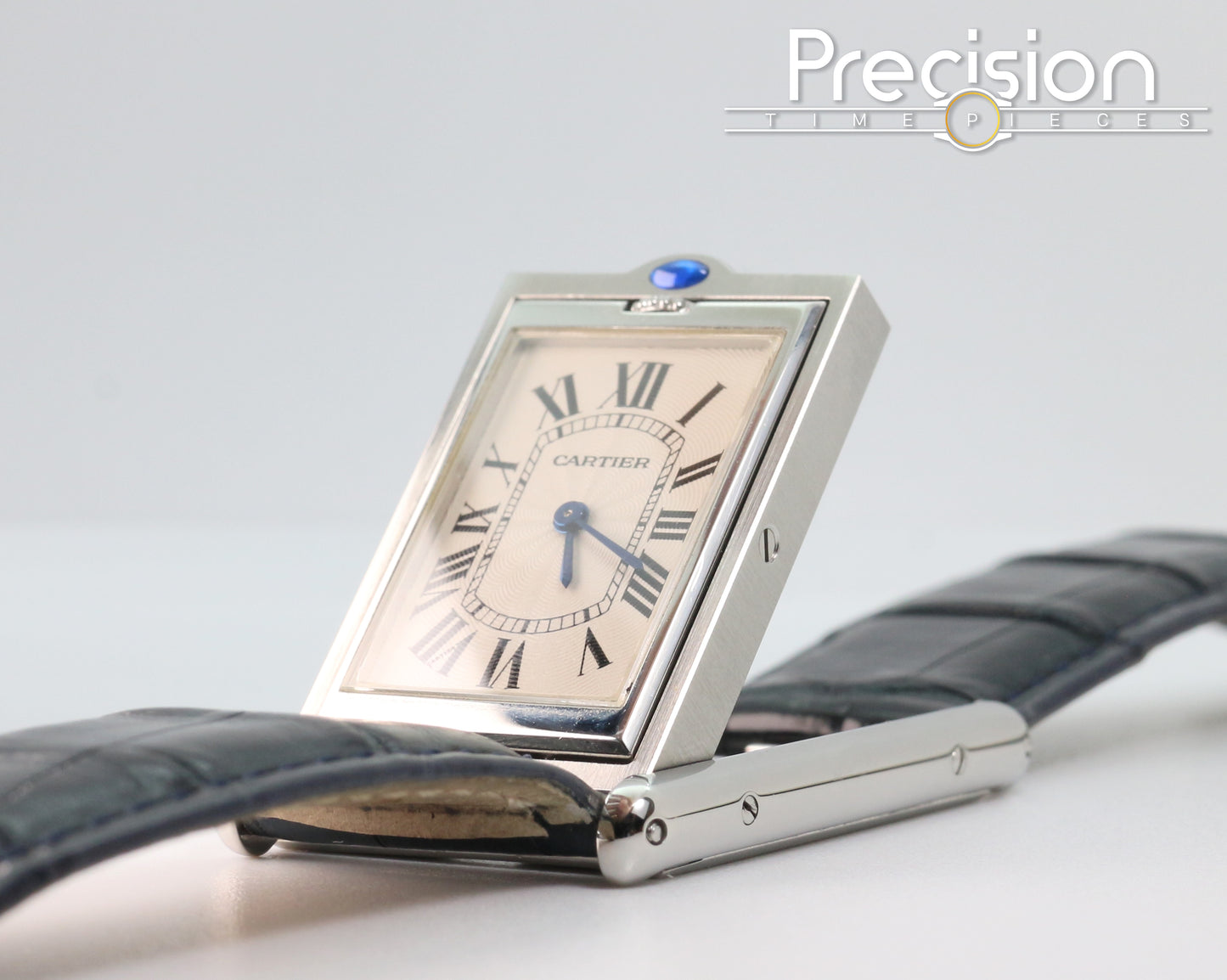 Cartier Tank Basculante Ref: 2390 Full Set White with Guilloché Pattern