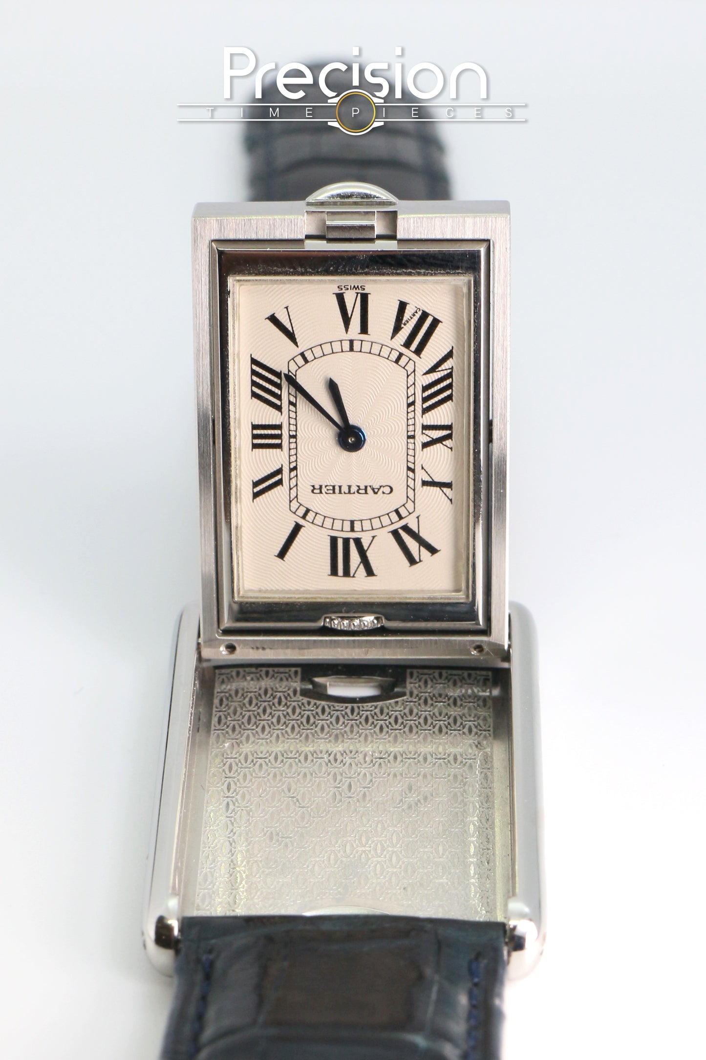 Cartier Tank Basculante Ref: 2390 Full Set White with Guilloché Pattern
