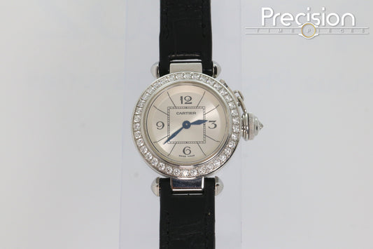 Cartier Pasha Ref: 3134 Ladies 27mm Quartz White Gold Diamond Bezel