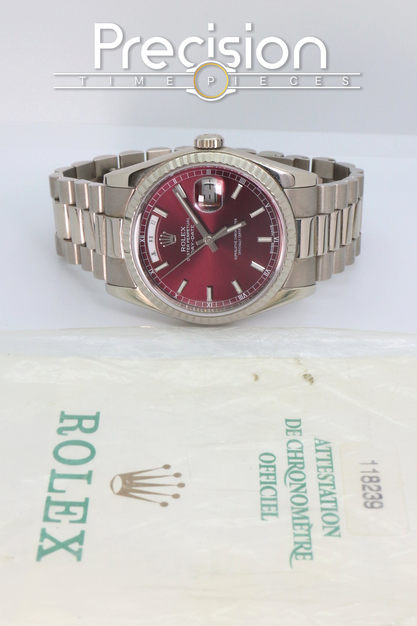 Rolex Day-Date Ref: 118239 🔥Rare🔥Cherry Red Dial ŵ Papers + RSC Service Card