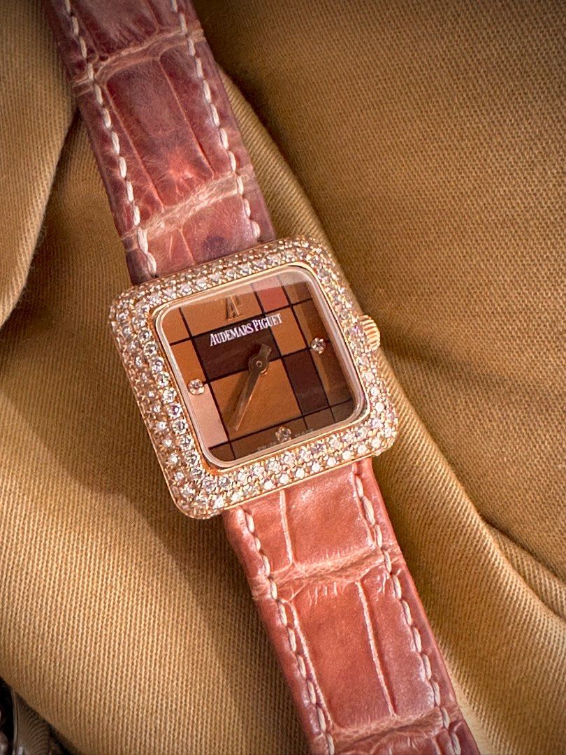 Audemars Piguet 25mm Rose Gold Factory Set Double Row Diamond Bezel