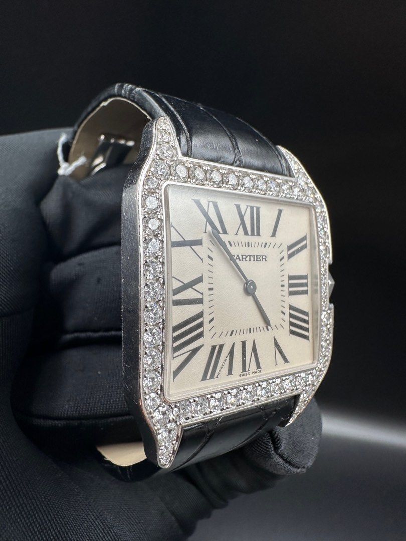 Cartier Santos-Dumont 18 Karat White & Factory 2.48 Carats Diamonds With Box & Papers