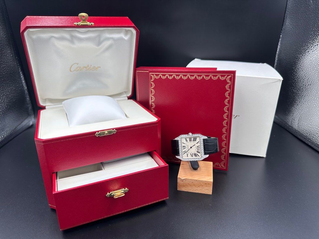 Cartier Santos-Dumont 18 Karat White & Factory 2.48 Carats Diamonds With Box & Papers