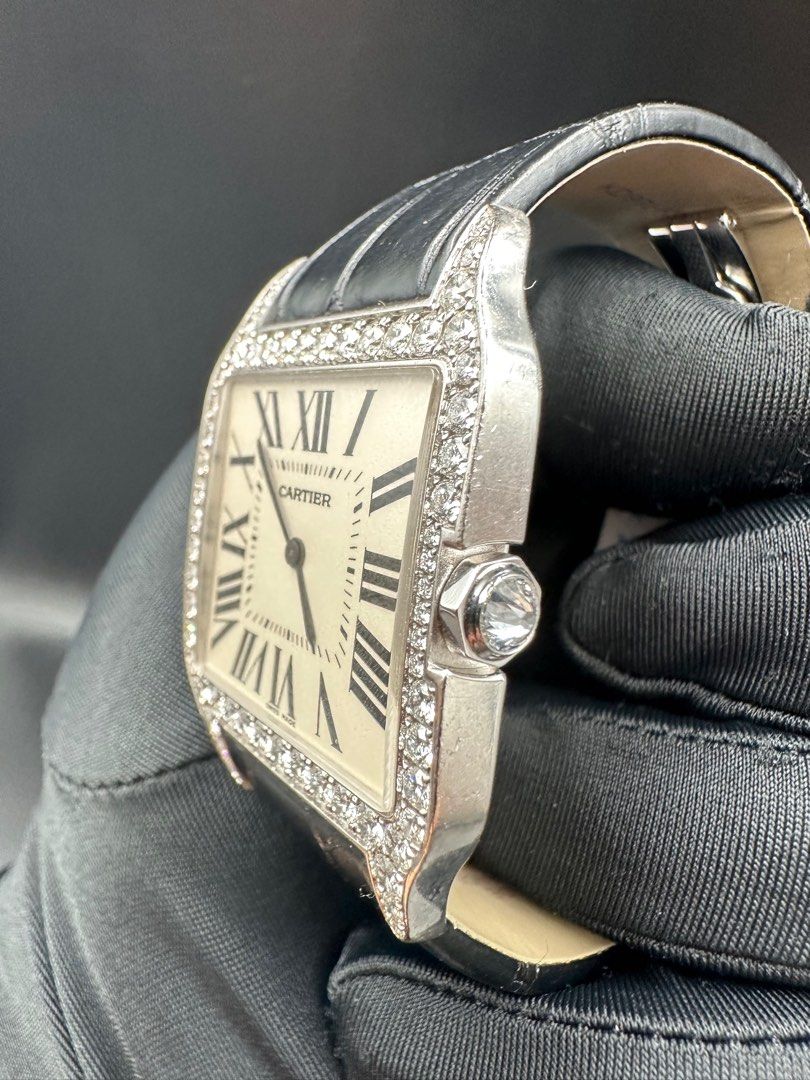 Cartier Santos-Dumont 18 Karat White & Factory 2.48 Carats Diamonds With Box & Papers