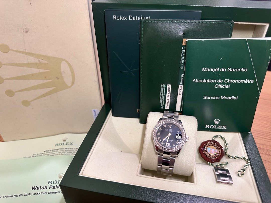 Rolex DateJust 31 Blue ŵ Diamond 6 Dial Factory Diamond Bezel Full Set