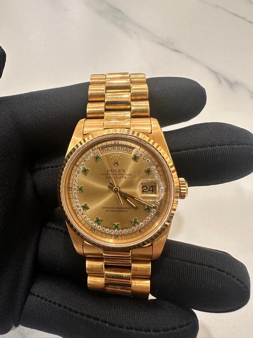 Rolex Day-Date 18238 Gold String Diamond Emerald Hour Markers Dial