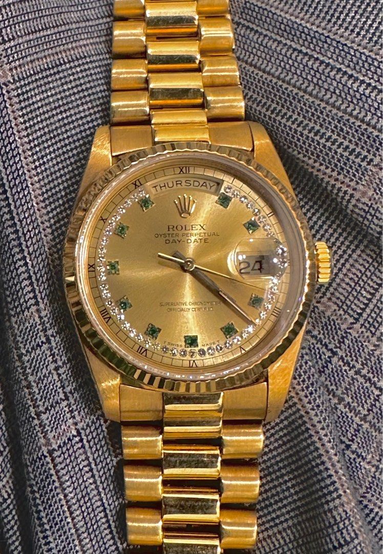 Rolex Day-Date 18238 Gold String Diamond Emerald Hour Markers Dial
