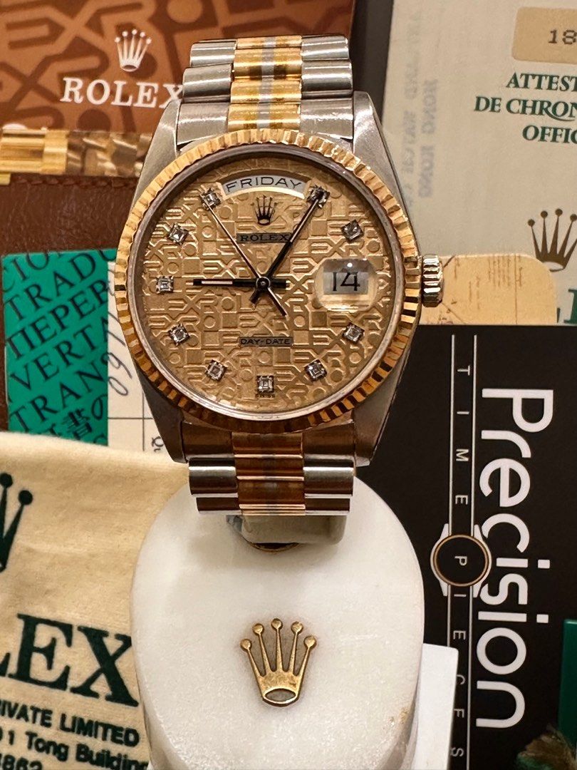 Rolex Day-Date 36 Tridor Full Set Champagne “Computer” Diamond Dial Ref: 18239