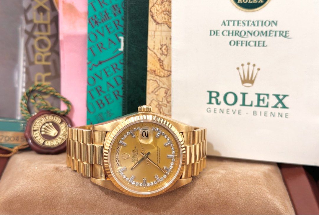 Rolex Day-Date Ref: 18038 ŵ Baguette & String Diamond Dial Full Set