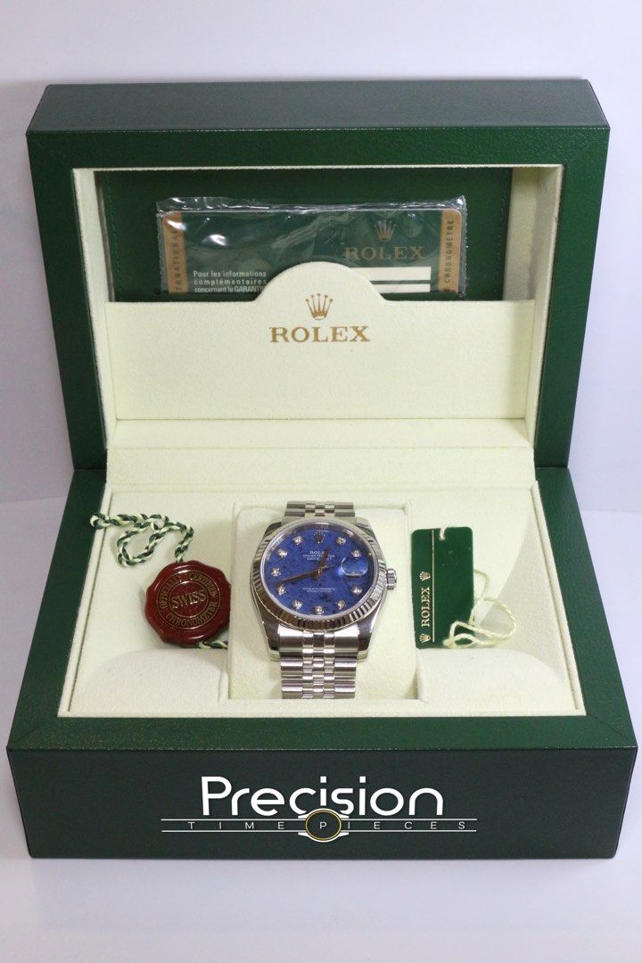 Rolex Ref: 116234 DateJust Sodalite + Diamond Hour-Markers Dial