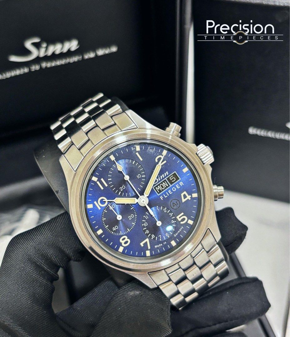 Sinn Flieger Ref: 358.064 Rare Blue Dial Annual Calendar Chronograph Brand New Unworn