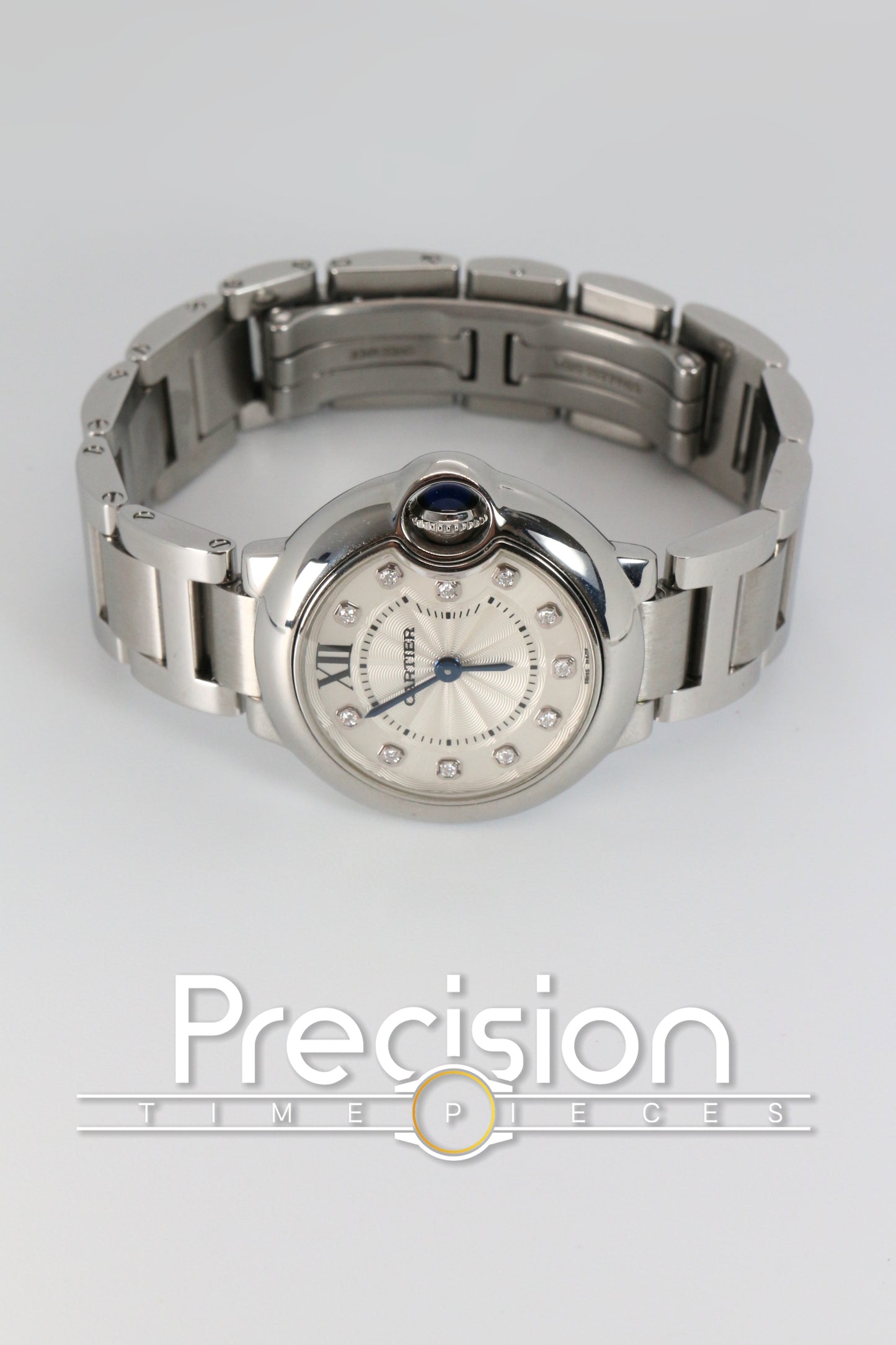 Cartier Ballon Bleu Ref: 3009 28mm Quartz Full Set White Guilloché Diamonds Dial