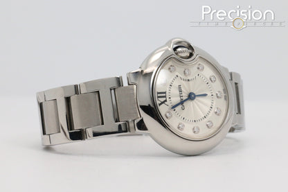 Cartier Ballon Bleu Ref: 3009 28mm Quartz Full Set White Guilloché Diamonds Dial