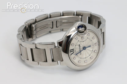 Cartier Ballon Bleu Ref: 3009 28mm Quartz Full Set White Guilloché Diamonds Dial