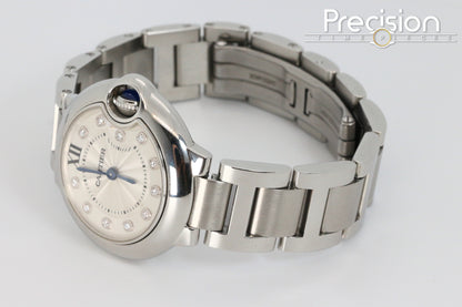 Cartier Ballon Bleu Ref: 3009 28mm Quartz Full Set White Guilloché Diamonds Dial