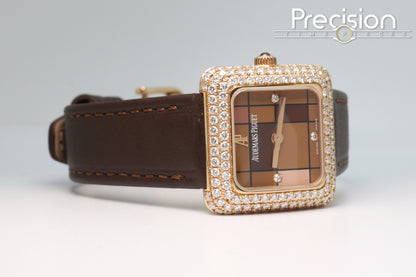 Audemars Piguet 25mm Rose Gold Factory Set Double Row Diamond Bezel