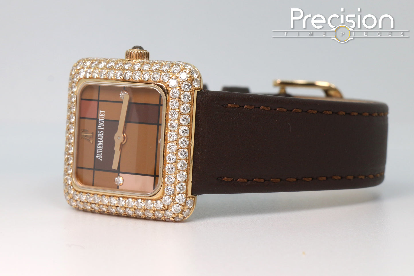 Audemars Piguet 25mm Rose Gold Factory Set Double Row Diamond Bezel
