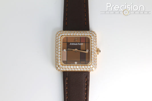 Audemars Piguet 25mm Rose Gold Factory Set Double Row Diamond Bezel