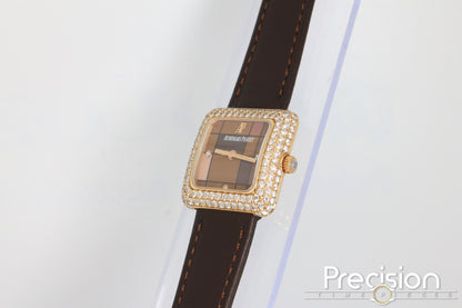 Audemars Piguet 25mm Rose Gold Factory Set Double Row Diamond Bezel