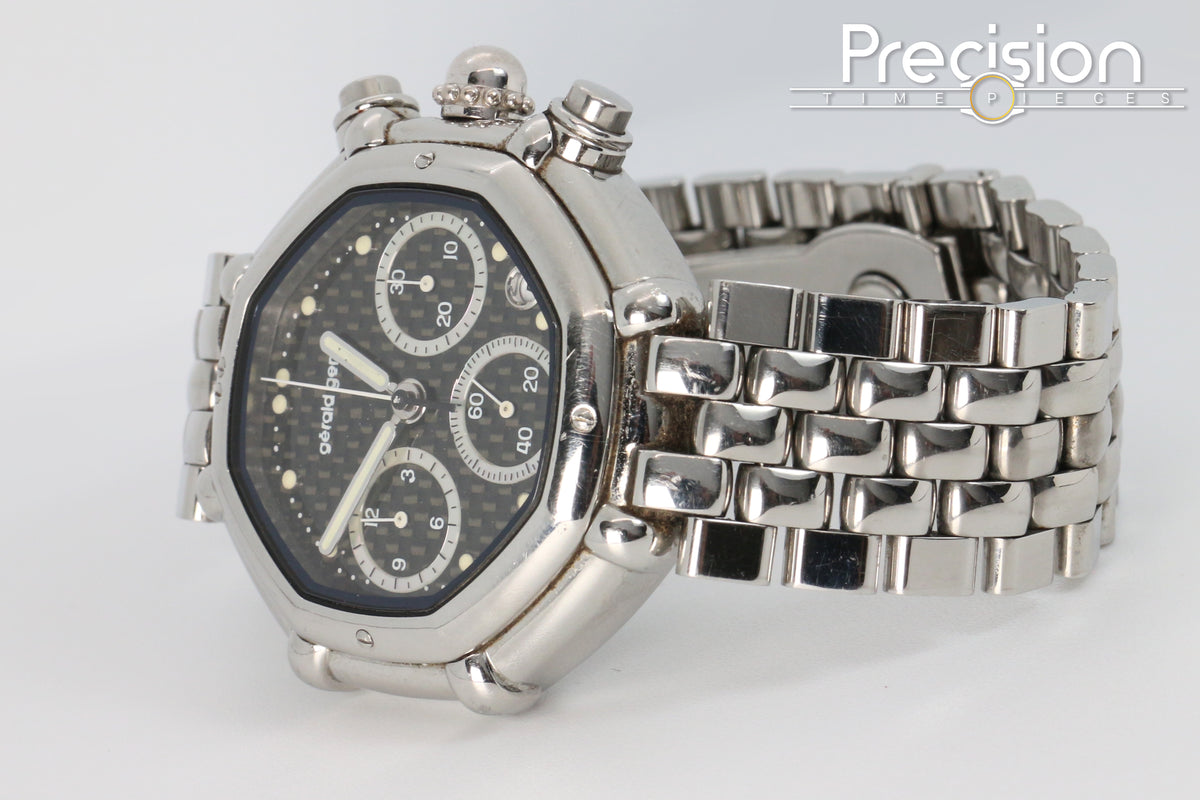 Gerald Genta Chronograph Success Ref: G.3388.7 Rare Black Carbon Fiber Dial 35mm Automatic
